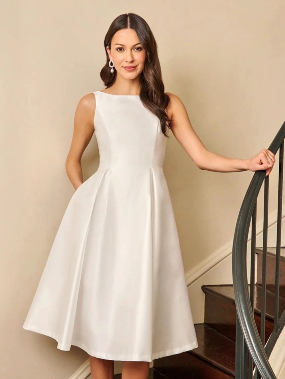 Adrianna Papell Sleeveless Tea Length White Dress